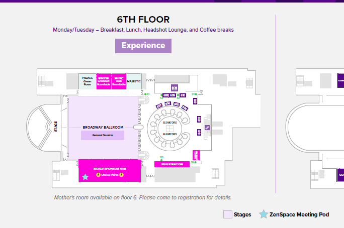 NYU IHIF 2026 — 6th floor plan. ZenSpace Meeting Pod placement in the Silver Sponsor Lounge is marked with a cyan star.