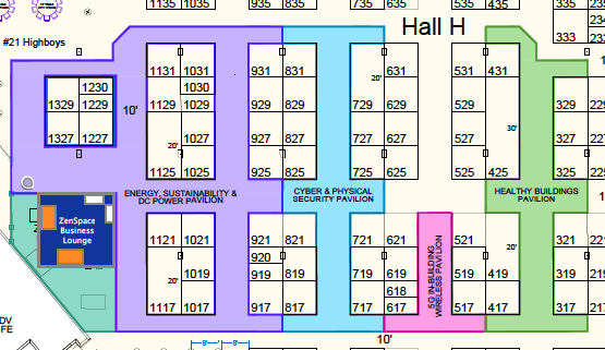 Realcomm IBcon 2026 Hall H floor plan with the ZenSpace Business Lounge highlighted in the bottom-left